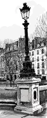 Fotobehang Illustratie Parijs lantaarnpaal in Parijs