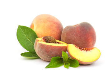 fresh peaches isolated on white background