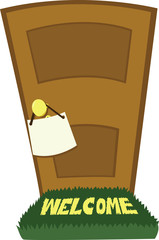 closed door and a blank sign