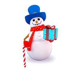 Snow man with gift box