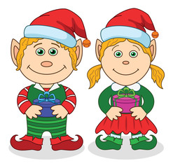 Elfes de Noël, garçon et fille