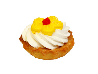 sweet cake with cream isolated on white