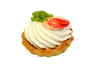 sweet cake with cream isolated on white