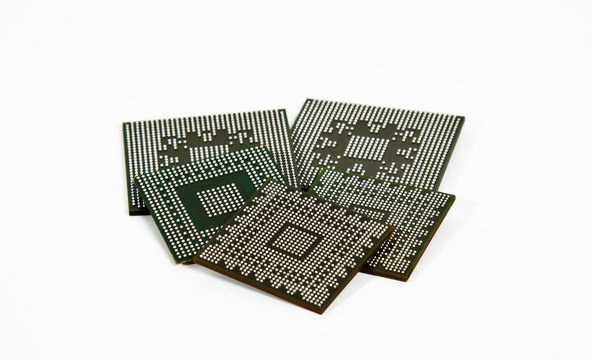 Laptop video chips on white background