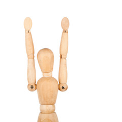 Wooden dummy with raised hands