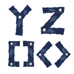 Y, Z and symbol handmade from jeans fabric