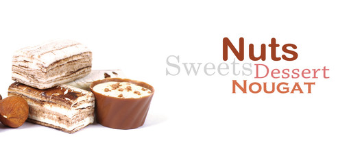 Chocolate and nuts over white
