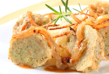 German bread dumplings with sauerkraut and onion