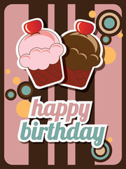 Happy birthday cup cake card, retro vintage