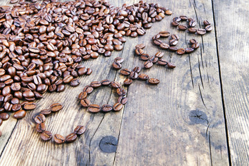 Coffee berries of the coffee spelled words.