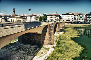 Naklejka premium Lungarni view in Florence with Ancient Buildings