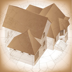 Architectural background with a 3D building model