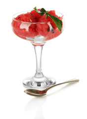 Watermelon ice cream in a glass isolated on white