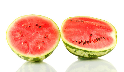 Halves of juicy watermelon isolated on white