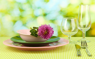 Table setting on bright background close-up