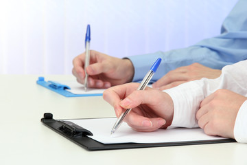 close up of business people hands during teamwork