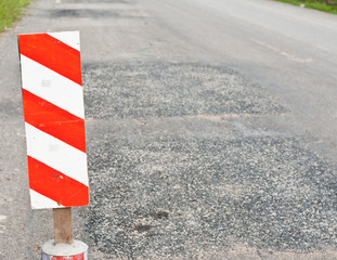 Road signs in a highway on reconstruction