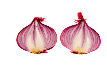 isolated on white two slices red onions