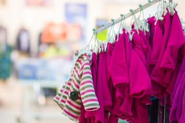 Fleece jackets on stands in kids mall