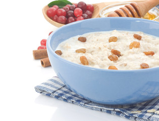 oatmeal and milk isolated on white