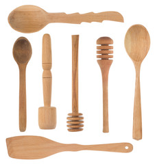 set of wood utensils spoon and stick