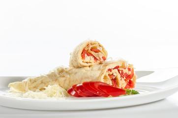 Pancakes with cheese and red pepper