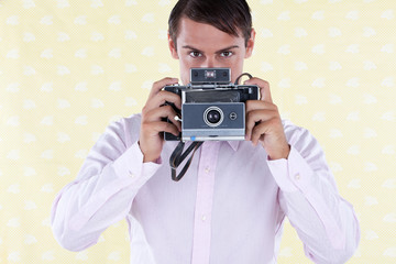 Retro man with Medium Format Camera