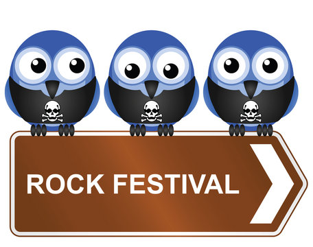 Comical rock festival sign