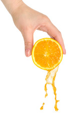 orange in hand isolated on white background