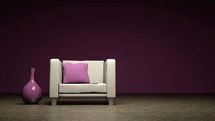 Wohndesign - Sessel vor lila Wand