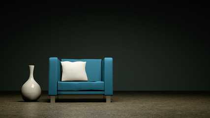 blauer Sessel mit Vase