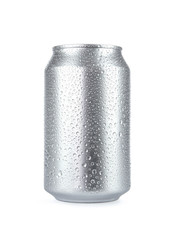Wet aluminum soda can isolated on white background