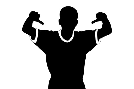 A silhouette of a sport fan giving thumbs down