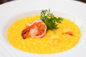 Risotto with shrimp on plate