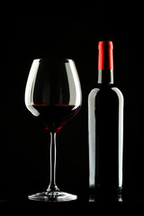 Red Wine Glass silhouette Black Background