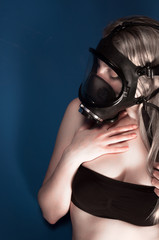 Woman in gasmask