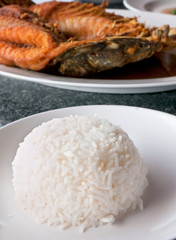 Rice and fish at Thai restaurant