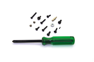 Green screwdriver and screw type isolated on