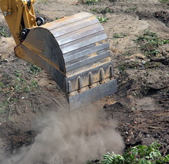 Bucket of excavator  in work
