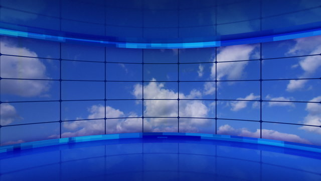 clouds on screens in blue virtual studio loop