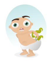 Cute baby with a smelly diaper accident