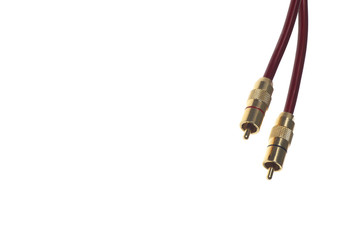 Dark red audio cables isolated on white background