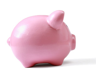 Piggy bank style money box isolated on a white background.