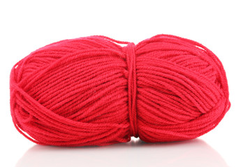 Red knitting yarn isolated on white