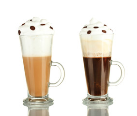 glasses of fresh coffee cocktail isolated on white