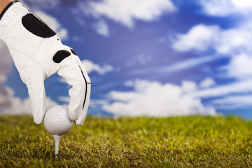 Obraz premium Golf club and ball in grass 