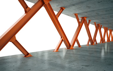 beams and concrete structure 3D rendering