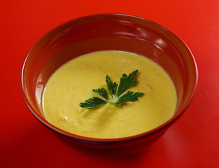 Bowl of cream of vegetablei soup .closeup