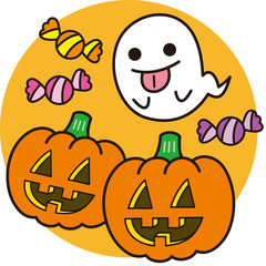 ハロウィン　丸　オバケ