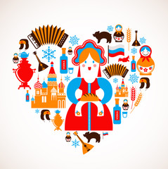 Russia love - heart with vector icons